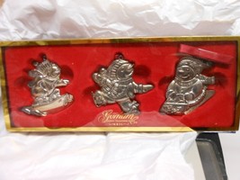 Gorham &quot;Sledding Skating Snowmen&quot; Silverplated Ornaments USED Set of 3 - $12.82