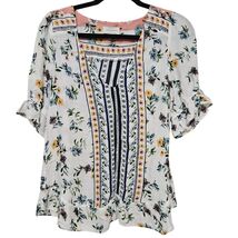 LuckyBrand Floral Boho Peasant Blouse Ruffle Hem Indie Cottage S Summer ... - $24.99