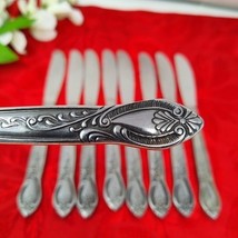 9X Kimco K1010 Stainless Floral Scroll Black DINNER Butter Knives  - $280.67 MXN