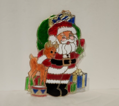 Vintage Giftco Plastic Sun Catcher Santa Claus with Bag, Presents, &amp; Reindeer - £7.02 GBP