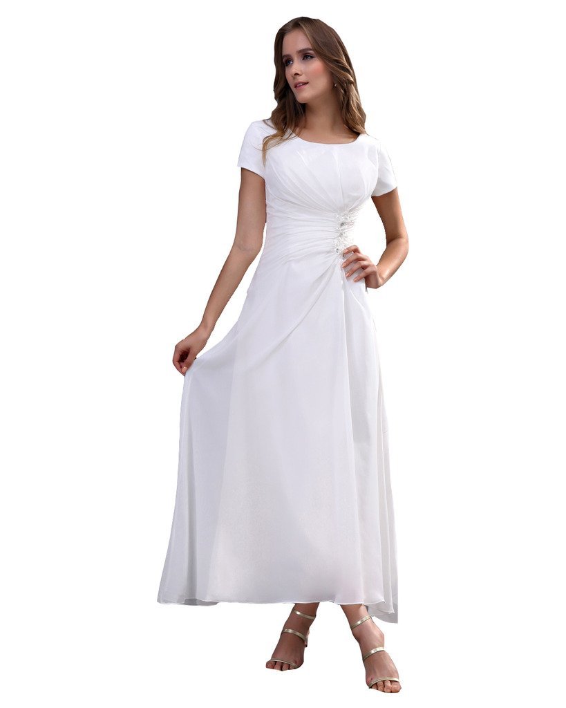 Kivary Women's Vintage Short Sleeves White Beaded Prom Dresses US 12