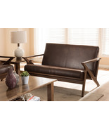 Netherlands Walnut Wood Dark Brown Distressed Faux Leather 2-Seater Love... - $9,608.73 MXN