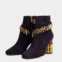 The Metal Navy Suede Leather Block Heel Women Boot image 2