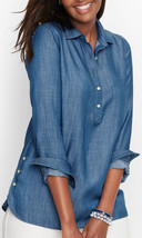 Talbots Denim Blue Shirt Sz-L Button Detail 100% Tencel Popover - £39.49 GBP