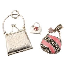 Three (3) Vintage Sterling Silver Enamel Marcasite ladies Purse Pendants Charms - £87.26 GBP