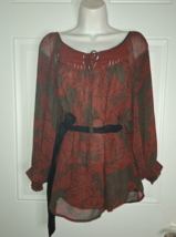 Black Rainn Lined Floral Boho Peasant Tie Front Pullover Tunic Top Blouse Small - £5.30 GBP