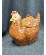 Vintage 1950&#39;s Fapco Hen &amp; Chick Chicken Ceramic Cookie Jar USA Art Pottery - £21.40 GBP