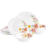 Floral Dinnerware Set For 6 Dishes Plates Bowls Salad White Glass Round ... - £47.01 GBP