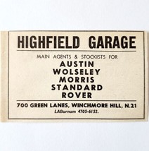 1954 Highfield Garage Car Dealership Advertisement Import Automobilia E89F2 - $14.99