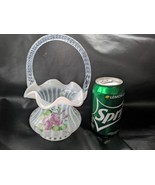 Fenton Basket French Opalescent Cottage Roses Hand Painted J D Davis 8 Inch - $70.39 CAD