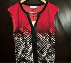 Women&#39;s Top Sleeveless Red, Black &amp; White Calvin Klein Size Medium New - $54.99