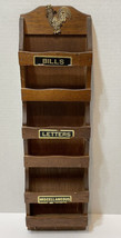 Vintage Wood Wall Pockets Letters Bills 3 Slots and Key Hooks Rooster 17.5 x 5&quot; - £23.15 GBP