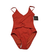 Ellen Tracy Swimsuit Women 8 Earthly Red Textured One Piece O Ring Belte... - $50.86 CAD