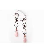 Wire Wrapped Antique Copper earrings with Pink Opal accent dangle earrin... - $437.15 MXN