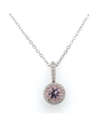 14k Gold .58ct Pink Genuine Natural Morganite Pendant with Diamond Halo ... - £526.25 GBP