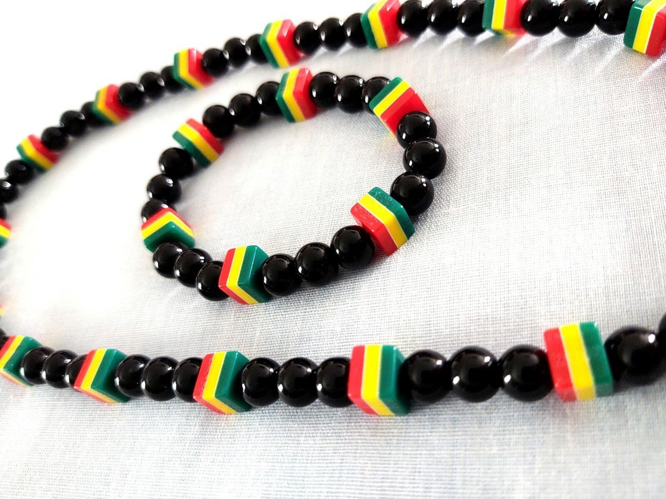 Reggae Acrylic Beaded Rasta Black Green Yellow Red Colors Necklace Bracelet Set Item image 2