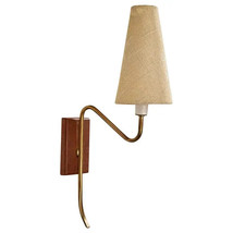 Indian Designer, Wall Light, Brass, Teak, Fabric, India, 1950s - £248.66 GBP+