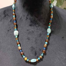 Vintage Tibetan Natural Turquoise, Amber, Carnelian, &amp; Agate Bead Necklace - £27.65 GBP