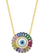 Evil Eye Rainbow Baguette CZ Gold-plated Sterling Silver Pendant Chain N... - $1,627.54 MXN