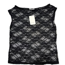 Gaze Y2K Top Women L Black Lace Sheer Floral Sleeveless Fairy Grunge Whi... - $23.35