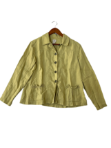 J. JILL Womens Jacket Linen Button Down Chartreuse Green Pockets Size XS - $18.23