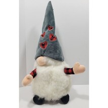 Arkin Progressive Plush Gnome 11&quot; Plaid Hearts Red Gray Black Valentine - $7.57