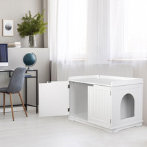 White Cat Washroom Storage Bench Litter Box Cover With Sturdy Wooden Structure - £93.74 GBP