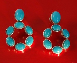 Round Circle Multistone Sleeping Beauty Turquoise Sterling Silver Dangle Earring - £78.58 GBP