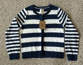 Lands End Girl's Long Sleeve Stripe Sophie Cardigan Midnight Navy New - $12.99
