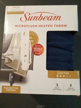 Sunbeam Microplush Electric Heated Throw Blanket Navy Blue - £33.63 GBP