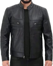 Vintage Mens Black Biker Zipper Pockets Slim Fit Leather Jacket - $2,213.07 MXN+