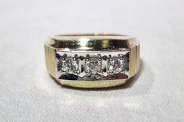 Vintage 14K Two Tone White Yellow Gold Mens 3 Stone Diamond Ring K1605 - $1,869.12
