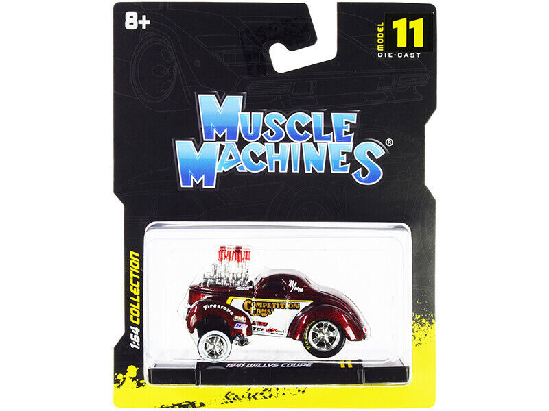 1941 Willys Coupe Gasser Competition Cams Red Metallic White 1/64 Diecast Car Mu - $17.64