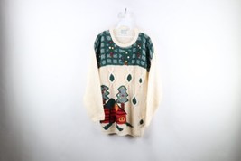 Vintage 90s Country Primitive Womens Medium Hand Knit Christmas Cabin Sweater - £54.87 GBP