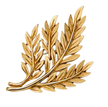 CROWN TRIFARI 1950s Brooch Signed Gold Tone Fanned Leaf Plant Pin 2.25” ... - $33.66
