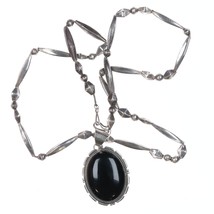 Vintage Navajo silver 30&quot; necklace with large onyx pendant - £153.75 GBP