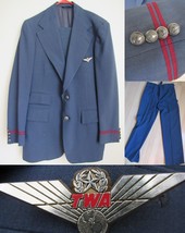 TWA Airlines Pilot Uniform suit buttons badge jacket pants vintage RALPH LAUREN - £187.29 GBP