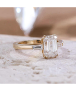 2CT Emerald Cut Moissanite Ring 925 Sterling Silver Solitaire Engagement... - $149.84 CAD