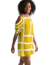 Womens Dress, Yellow And White Open Shoulder A-Line Dress - £47.25 GBP