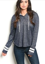 Hoodie Size Large Sweater Blue White Arm Stripes Cotton/Poly Blend Women... - $15.51