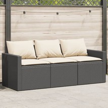 Outdoor Garden Patio Black Poly Rattan 3-Seater Sofa Chair Seat With Cushions - £200.57 GBP
