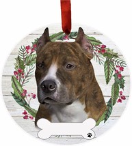 Pit Bull Dog Wreath Ornament Personalizable Christmas Tree Holiday Decoration - £11.44 GBP