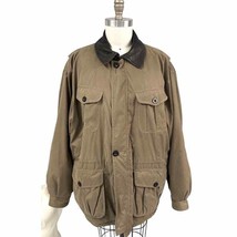 Mens VTG Woolrich Barn Field Coat Sz L  Leather Collar Beige 4 Pocket Lined - $123.85