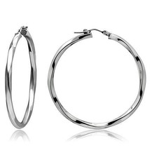 Simple Twisted Big Round Hoop Dangle Drop Stainless Steel Fashion Earrings 50mm - £53.26 GBP