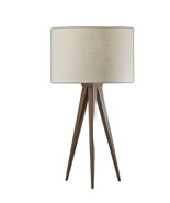 26&quot; Brown And White Tripod Floor Lamp With Brown Linen Drum Shade - $188.15