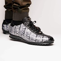 Hand painted big block alligator scales Sneaker Shoes Saulo Newspaper / Black image 5