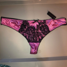 NWT Frederick&#39;s of Hollywood Lux Womens Plus SZ 1X Satin &amp; Lace Thong Panty - £4.98 GBP