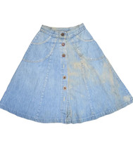 Vintage 60s Denim Skirt Womens XS Blue Button Front Midi Chore Pockets - $32.03