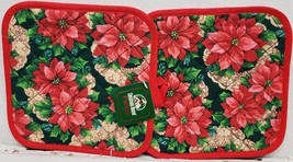 Set Of 2 Same Jumbo Pot Holders, 8&quot;x8&quot;, Christmas Poinsettia Flowers, Red, Ch - £8.69 GBP