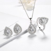Pure 925 Sterling Silver Bridal Water Drop Jewelry Sets Luxury Necklace Earring  - £58.33 GBP